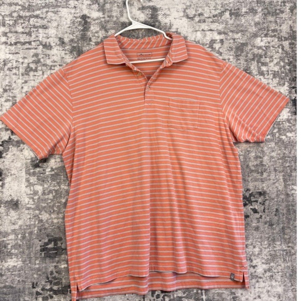 Peter Millar Men XXL Salmon Blue Striped Cotton Spandex Short Sleeve Polo Preppy